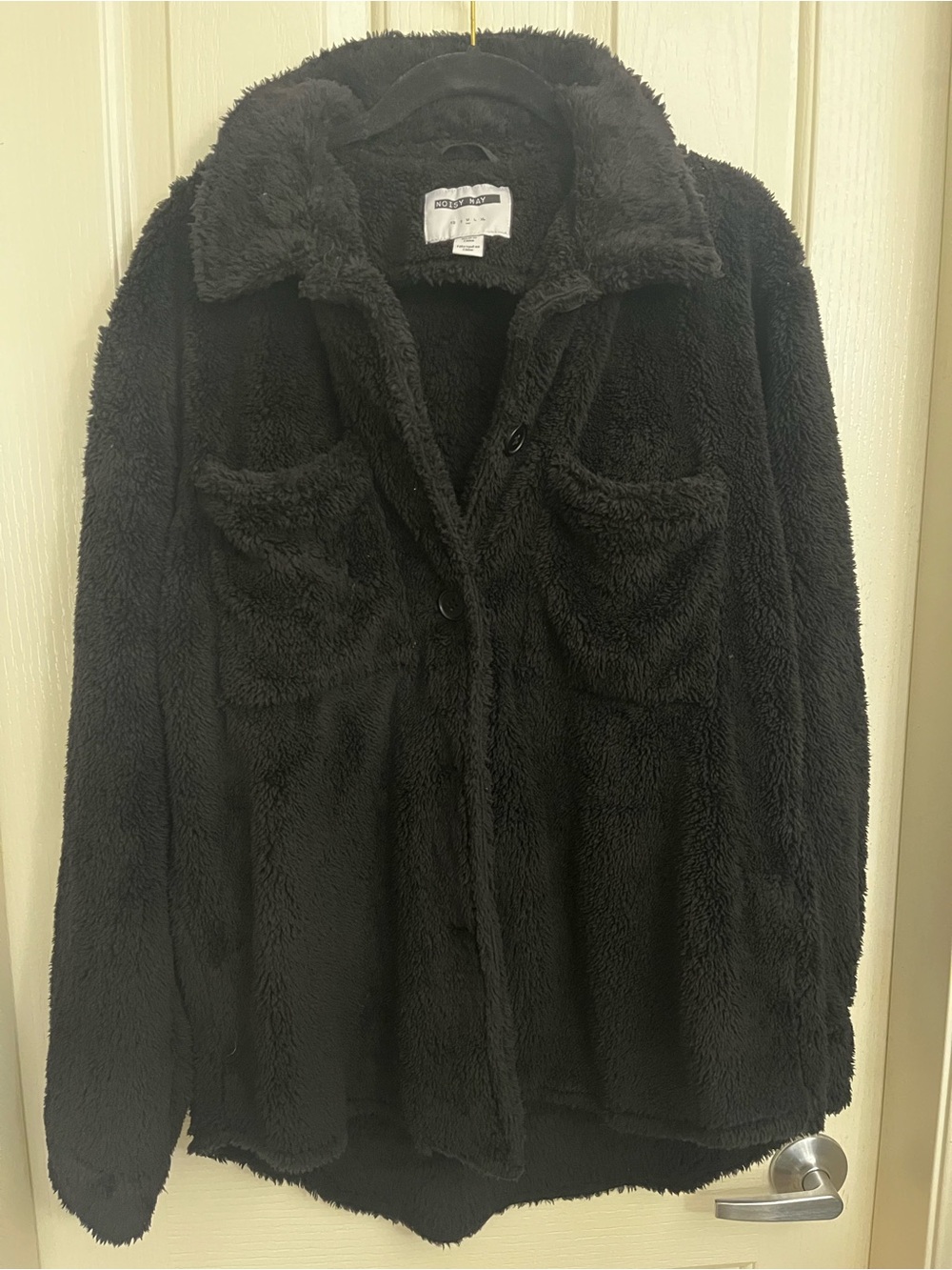 Noisy may Black Teddy Fleece Button-Up Jacket